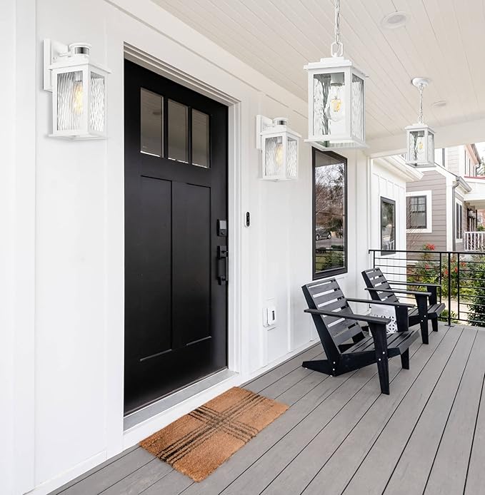 VIANIS White Outdoor Pendant Light, Farmhouse Hanging Light Fixtures Ceiling Mount Porch Lights, Anti-Rust Aluminum Frame with Temperate Ripple Glass, Hanging Lights for Outside Patio for Gazebo