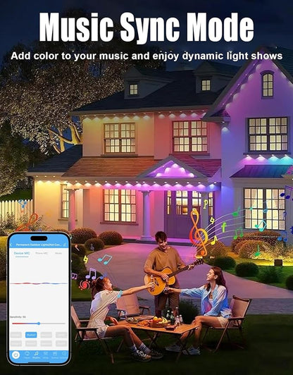 Permanent Outdoor Lights for House, 100Ft Smart RGB+IC Outdoor Decor Lights, 75 Scene Modes, APP & Remote Control, IP67 Waterproof, for Christmas, Daily & Holiday, House Roof Lighting