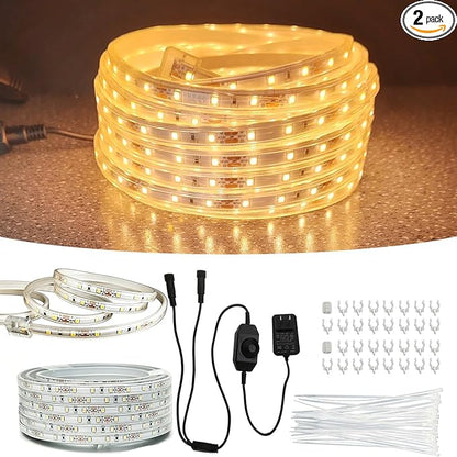 66FT (33FT×2) 12V LED Rope Lights Outdoor Waterproof, 1200 LEDs Warm White Dimmable Flat Tape Lighting, Flexible PVC-Coated for Patio Backyard Garden Christmas Decor Commercial Use