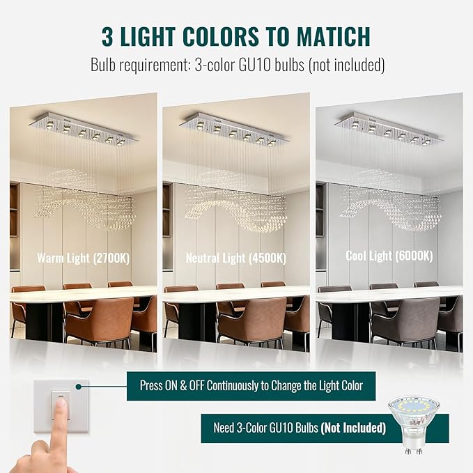 Siljoy Rectangle Wave Raindrop Chandelier for Dining Room, 12 Light Modern Rectangular Flush Mount Crystal Pendant Ceiling Light for Living Room Kitchen L47'' x W11.8'' x H40''