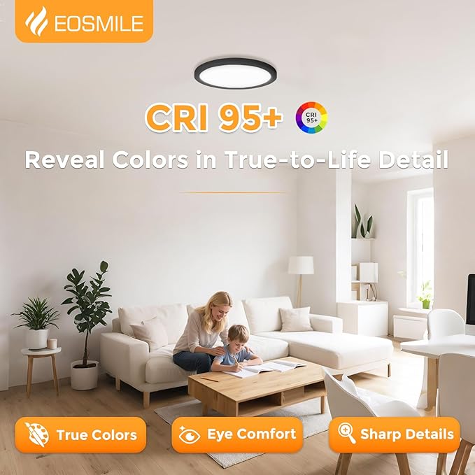 4Pack 12 Inch LED Flush Mount Ceiling Light, 25W, 3000LM, CRI 95+, 2700K-5000K 5CCT & Dimmable, Black Round Surface Flat Panel Light for Hallway, Kitchen, Bedroom, Laundry Room