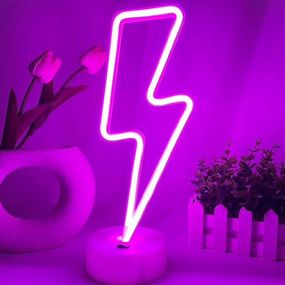 Lightning Bolt Neon Sign Purple With Base for Bedroom, USB/Battery Thunder Lamp Night Light, LED Shaped Decor for Desk Table Game Room Man Cave