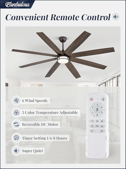Fanbulous 72 Inch Ceiling Fans with Lights, Large Farmhouse Ceiling Fans with Remote, Oil Bronze Ceiling Fan Fixtures with Bright LED Light for Living Room, Bedroom, Kitchen