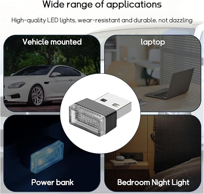 Dickno 7 PCS USB LED Car Interior Atmosphere Lamp, Portable Mini LED Night Light, Plug-in USB Interface Trunk Ambient Lighting Kit, Universal Vehicle Interior Accessories (Multi-Colour)