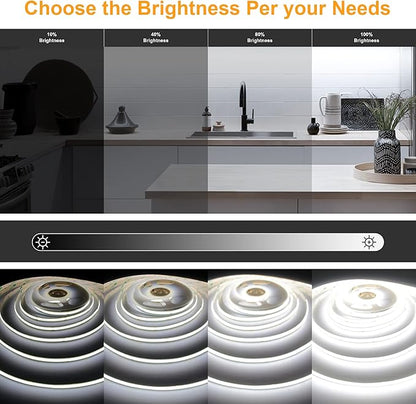 AXMOTUT White COB LED Strip Light, Dimmable 16.4ft/5m LED Light, 6000K Daylight White 2400 LEDs High Lumen LED Tape Lights CRI 90+ with RF Remote and UL Power for Bedroom,Kitchen,DIY Home Decoration