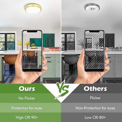 GoBright 36W LED Ceiling Lights for Bedroom Kitchen, 12 Inch 3600lm Super Bright Dimmable Gold Flush Mount Light Fixtures, 2700K/3000K/4000K/5000K/6500K Adjustable Modern Lamps for Hallway
