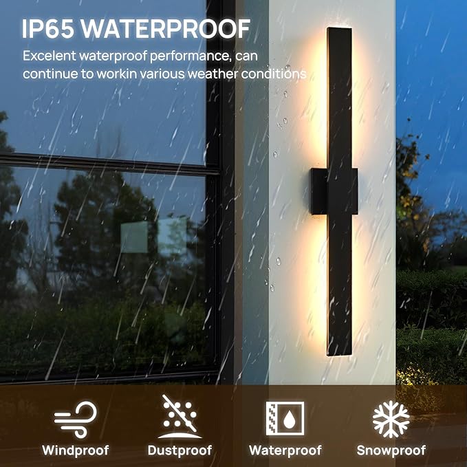 Upgraded 34in Black Long Modern LED Outdoor Wall Lights 3000K 4000K 5000K Dimmable Exterior Wall Sconce Outside Light fixtures for House Garage Front Door