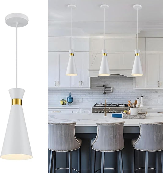 2026 New Pendant Lights Kitchen Island Lighting, 5.9"D x 13"H Gold & White Cone Shape, Mini Mid Century Modern Pendant Light Fixtures, Kitchen Pendant Lighting over Island Lights for Sink Dining Room
