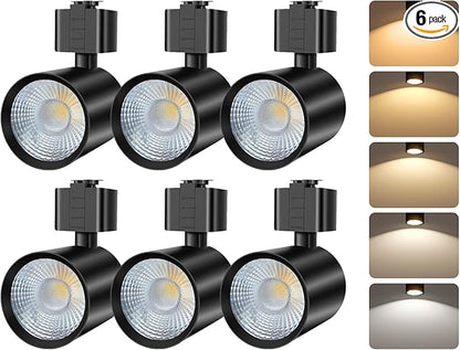 FLSNT LED J Track Lighting Heads, 10W (60W Eq.), 5CCT (2700K-5000K), 800LM CRI90 Dimmable Track Light Head, 36°COB Spotlight, J Type Compatible Track Light for Accent Lighting, Black, 6 Pack