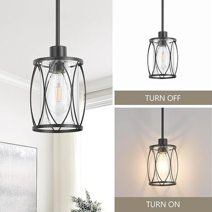 Glass Pendant Lights Kitchen Island Black Pendant Light Fixtures Adjustable Farmhouse Mini Hanging Light with Clear Glass for Sink Dining Room Foyer Entryway Bar, 3 Pack