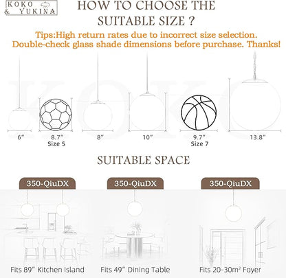 KoKo&Yukina 14" Gold Globe Pendant Light Mid Century Pendant Light Milk Glass Pendant Lights Kitchen Island Adjustable Hanging Light Fixture for Dining Room Bedroom Kitchen Islan