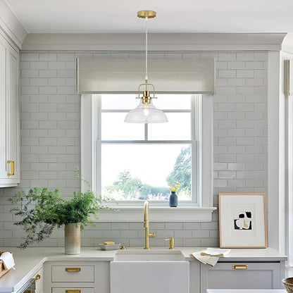 WILON Brass Gold Pendant Light Fixture, Modern Kitchen Pendant Lighting Over Island, Industrial Glass Pendant Light Over The Sink, Vintage Light for Dining Room Over Table Entry Foyer Bar