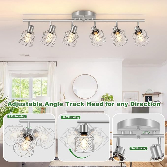 Baocuz 6-Light Brushed Nickel Multi-Directional Semi Flush Mount Ceiling Light, Kitchen Light Fixtures Ceiling Mount, Modern Metal Cage Close to Ceiling Lamp for Dining Room Hallway Entryway