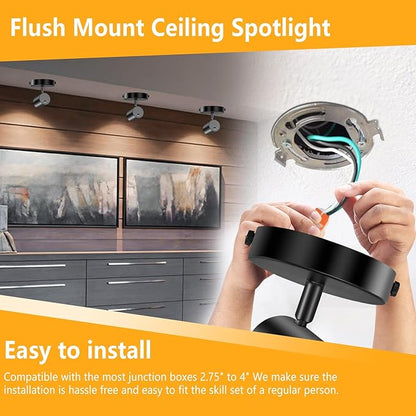 VANoopee 5-Color Ceiling Spotlight Flush Mount Adjustable Directional LED Spot Lights Indoor Dimmable Ceiling Light Fixture for Accent Art Picture Living Room - CRI90+ 24° Flicker Free 10W 800lm Black
