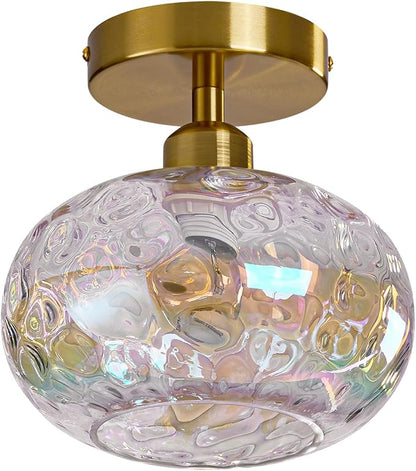 Luafac Vintage Glass Flush Mount Ceiling Light - 2 Pack，7.9 Inch Rainbow Hammered Glass Hallway Light fixtures Ceiling, Gold Semi Flush Mount Ceiling Light for entryway Foyer Laundry Room Kitchen