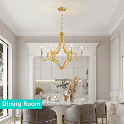 6-Light Maria Theresa Candle Chandelier Gold Ceiling Light Fixture for Dining Room, Living Room, Bedroom, Farmhouse Style, Vintage Antique Design, E12 Socket, D26.4*H28~78.7inch