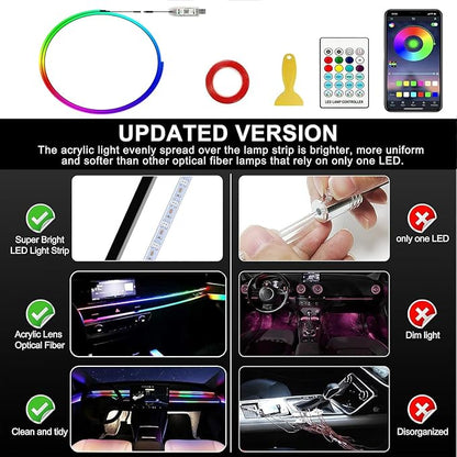 Dreamcolor Acrylic Interior Car LED Strip Lights,43.3in USB RGB Neon Flexible Strip Fiber Optic LED Ambient Lighting Kits with Remote APP, RGB Music Lights Sync for Inside car Decorations