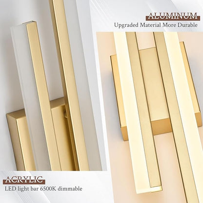 LED Wall Sconce Set of 2 Gold Remote Modern LED Vanity Lights Set of 2 Indoor Wall Light Fixtures for Living Room, Dimmable Wall Sconce for Bedside Bedroom Bathroom, 31.5inch 2 Pack