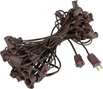 Novelty Lights 50 Foot String Light Set - Indoor/Outdoor Stringer Set for Christmas, Wedding Decor, Patios, & More - C7/E12 Intermediate Base (Brown Wire, 12" Spacing)