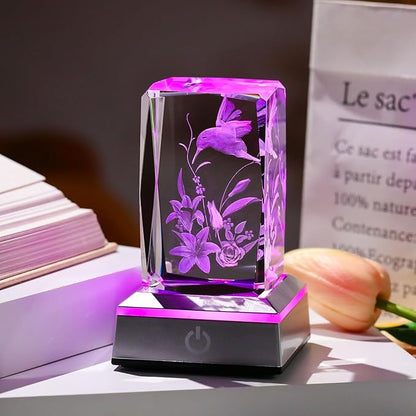 3D Hummingbird Mothers Day Gifts for Mom Women Glass Figurines Crystal Humming Bird Lily Flower Statue Home Decor with Light Base, Present for Nature Lovers on Birthday Christmas