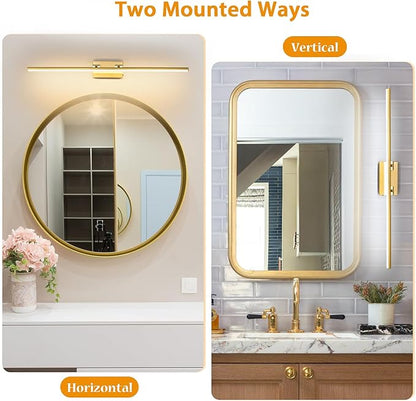 LED Bathroom Vanity Light, Modern Bathroom Light Fixture Over Mirror (3000K/4000K/6000K, Dimmable), Vanity Light Bar with Angle Adjustable, 40 Inch, Brass