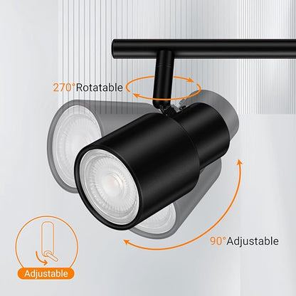 BoostArea LED 4 Light Track Lighting Kit,4 Way Industrial Ceiling Spot Lighting, Flexibly Rotatable Light Head for Kitchen, Living Room, Bedroom, Black,GU10 Bulb Not Included