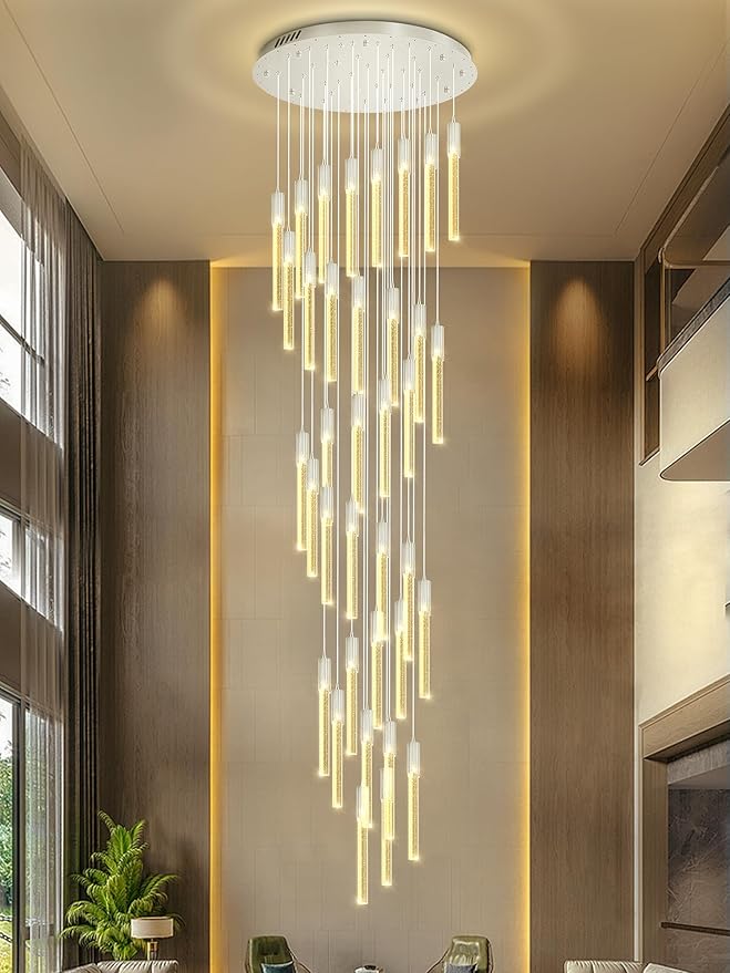Flashing God 181'' Large Chandeliers for High Ceiling 36-Lights Raindrop Crystal Chandelier Modern Bubble Chandelier Crystal Pendant Light for Living Room Staircaes Foyer Entrance Silver