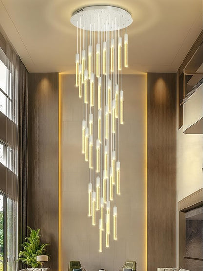 Flashing God 181'' Large Chandeliers for High Ceiling 36-Lights Raindrop Crystal Chandelier Modern Bubble Chandelier Crystal Pendant Light for Living Room Staircaes Foyer Entrance Silver