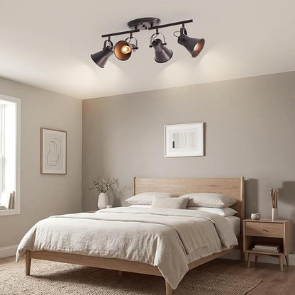 4-Light Brown Track Lighting Fixtures Ceiling, Directional Ceiling Spotlight with 4 Rotatable Heads, Modern Industrial Flush Mount Ceiling Light for Kitchen Island, Dining Room, Hallway