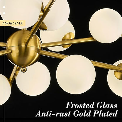 Large Gold Sputnik Chandelier 51in 16-Light Frosted Glass Chandelier Light Fixture Mid-Century Modern Molecular Chandeliers for Large Living Room Dining Room Foyer Kitchen Bedroom