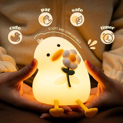 Night Light for Kids, Cute Duck Silicone Nightlight with Timer, Rechargeable Nursery Light, LED Squishy Night Lights, Safe Bedside Lamp, Dimmable Animal Night Lamp for Boys Girls Toddler (Duck)