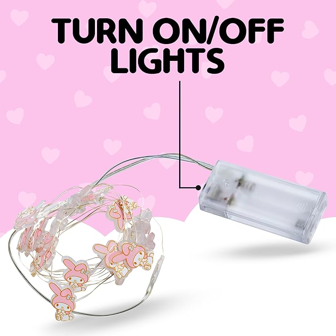 Silver Buffalo Sanrio Hello Kitty and Friends My Melody 20ct Decorative String Lights, 7 Feet Long, Battery Powered (2 AA Batteries Included), Cool White LED, Indoor Use Only