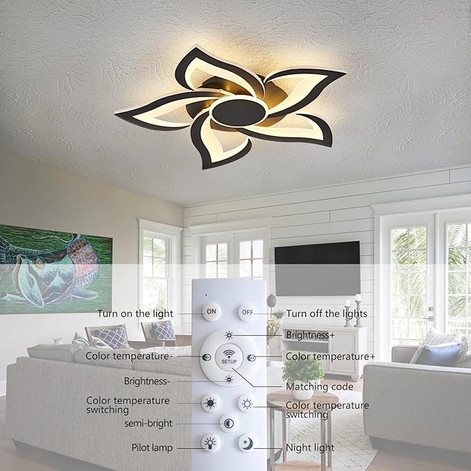 24" Modern Geometric Ceiling Light Fixture, Black Dimmable 3 Colors LED Close to Ceiling Light Fixtures with Remote, Low Profile Flush Mount Ceiling Light for Kitchen, Living Room