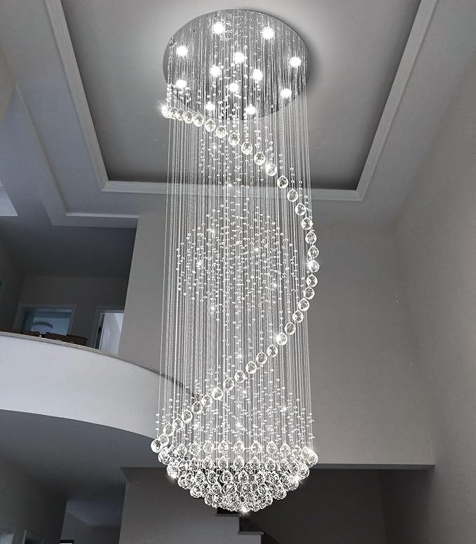 Crystal Chandelier High Ceiling Chandeliers for Staircaes Large Raindrop Chandeliers LED Dimmable Light Fixtures for Foyer Hallway Entryway LED Bulbs Included 98''