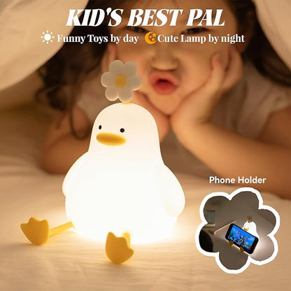 AVEKI Duck Night Light - Cute Duck Lamp Gifts for Baby and Kids - Rechargeable Nursery Night Lights with 3 Brightness Level, Touch Control, Soft Silicone Material, 30 Minutes Timer