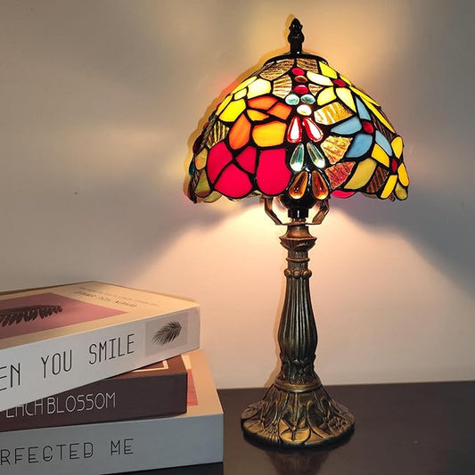 Small Tiffany Table Lamp 3-Way Tiffany Style Desk Lamp Stained Glass Antique Light Home Bedroom Bedside Lamp Retro Reading Decoration Lamps (Small Crushed Flowers Style)