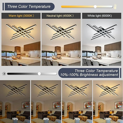 43" Black Modern LED Ceiling Light with Remote 3000K/4500K/6000K Close to Ceiling Lights Creative Design Ceiling Lamp for Bedroom Living Room Kitchen Hallway Dining Room(96W, 6 Lights)