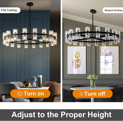 Modern Black Crystal Chandelier,36" K9 Crystal Chandeliers for Dining Room Over Table,Wagon Wheel Chandeliers for Dining Room,Living Room,Foyer,Includes 36XG4 Bulbs