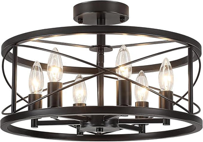 TOULMJ 6-Light Black Semi Flush Mount Ceiling Light, 16.53'' Modern Entryway Light Fixtures, Farmhouse Light Fixtures Flush Mount Chandelier for Kitchen Island Laundry Hallway Dining Room