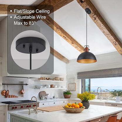 12 Inch Black Pendant Lights Hammered Matte Pendant Lights for Kitchen Island Industrial Farmhouse Adjustable Height Dome Hanging Light Fixtures for Barn, Dining Room 3 Packs