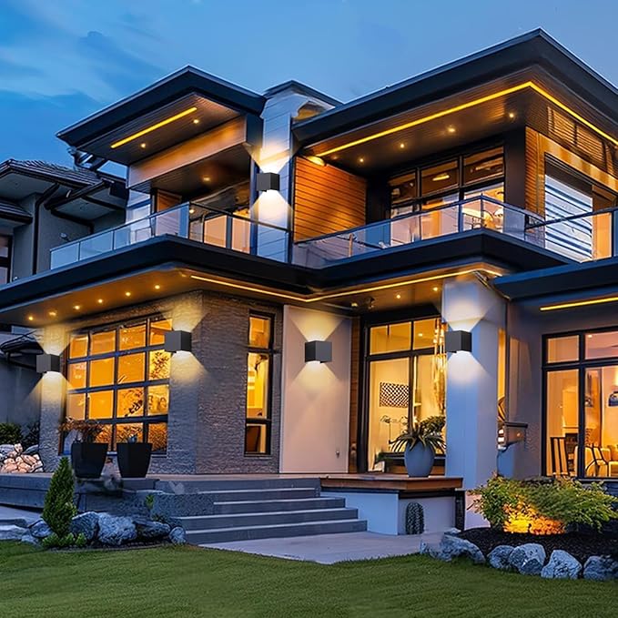 15W Outdoor Wall Light 3000K Up and Down Square LED Modern Wall Sconce Adjustable Black Porch Light IP65 Waterproof Aluminum Exterior Fixture for,Stair,Garage,Patio,Garden (2 Pack)