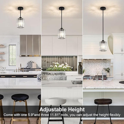 Black Pendant Lights, 3 Pack Crystal Pendant Lights Kitchen Island Lighting, 1-Light Modern Hexagonal Crystal Island Lights for Kitchen, Dining Room, Hallway, Foyer, Entryways