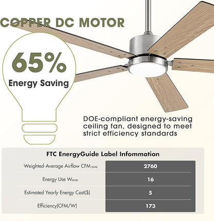 Ceiling Fans with Lights and Remote 52 Inch Modern Ceiling Fan with Quiet Reversible DC Motor Timer Black Ceiling Fan for Bedroom Living Room Dining Room Easy Installation