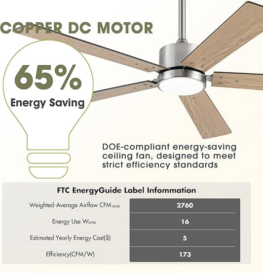 Ceiling Fans with Lights and Remote 52 Inch Modern Ceiling Fan with Quiet Reversible DC Motor Timer Black Ceiling Fan for Bedroom Living Room Dining Room Easy Installation