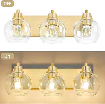 Tuscarora Bathroom Light Fixtures Gold Vanity Light 3 Light Wall Sconces Lighting Brushed Brass Bathroom Lights Bath Wall Lights Wall Lamp for Mirror (Brushed Gold & Clear Glass)
