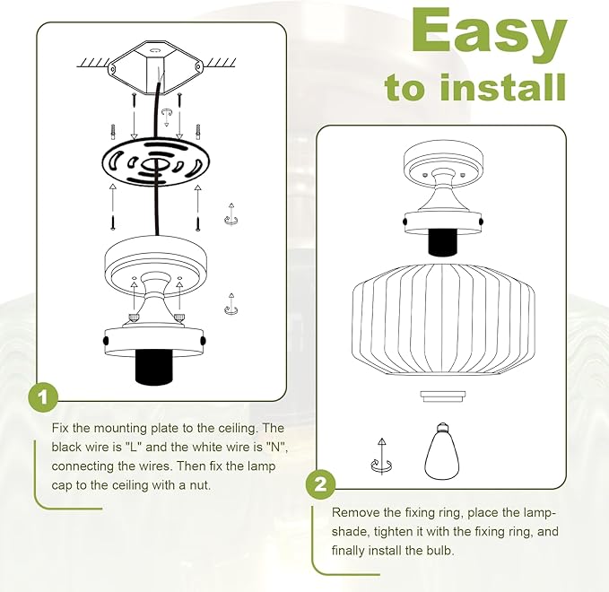 Green Semi Flush Mount Ceiling Light Set of 2 Mid Century Modern Ceiling Light Fixture Vintage Gold Chandelier Farmhouse Close to Ceiling Light Fixtures for Living Room, Bedroom, Entryway