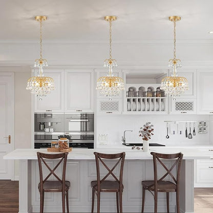 WUZUPS Crystal Chandelier Pendant Flushmount Ceiling Light Modern Lighting Fixture for Bedroom Hallway Bar Kitchen Bathroom, H 14.4" x W 11.8", Gold, E12 Base