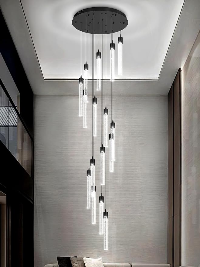ykolupty H125'' Modern Crystal Chandeliers for Entryway 18-Lights LED Dimmable Chandeliers Lighting Fixture Large Pendant Light for Staircaes Living Room Villa