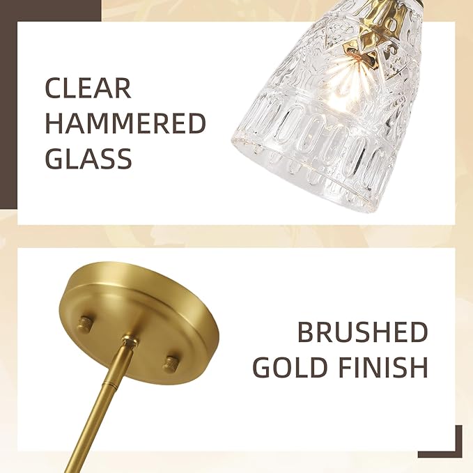 LIROUVET 2-Pack Modern Vintage Pendant Lighting with Clear Glass Shade, Gold Ceiling Light for Kitchen Island,Living Room,Bedroom,