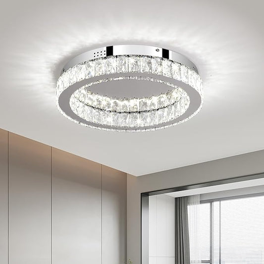 Buccleuch Mini Crystal Chandelier, 16.5" LED Flush Mount Ceiling Light, UL-Certified K9 Crystal Fixture for Living Room Bedroom Hallway Staircase Bar Kitchen, 6500K Cool White